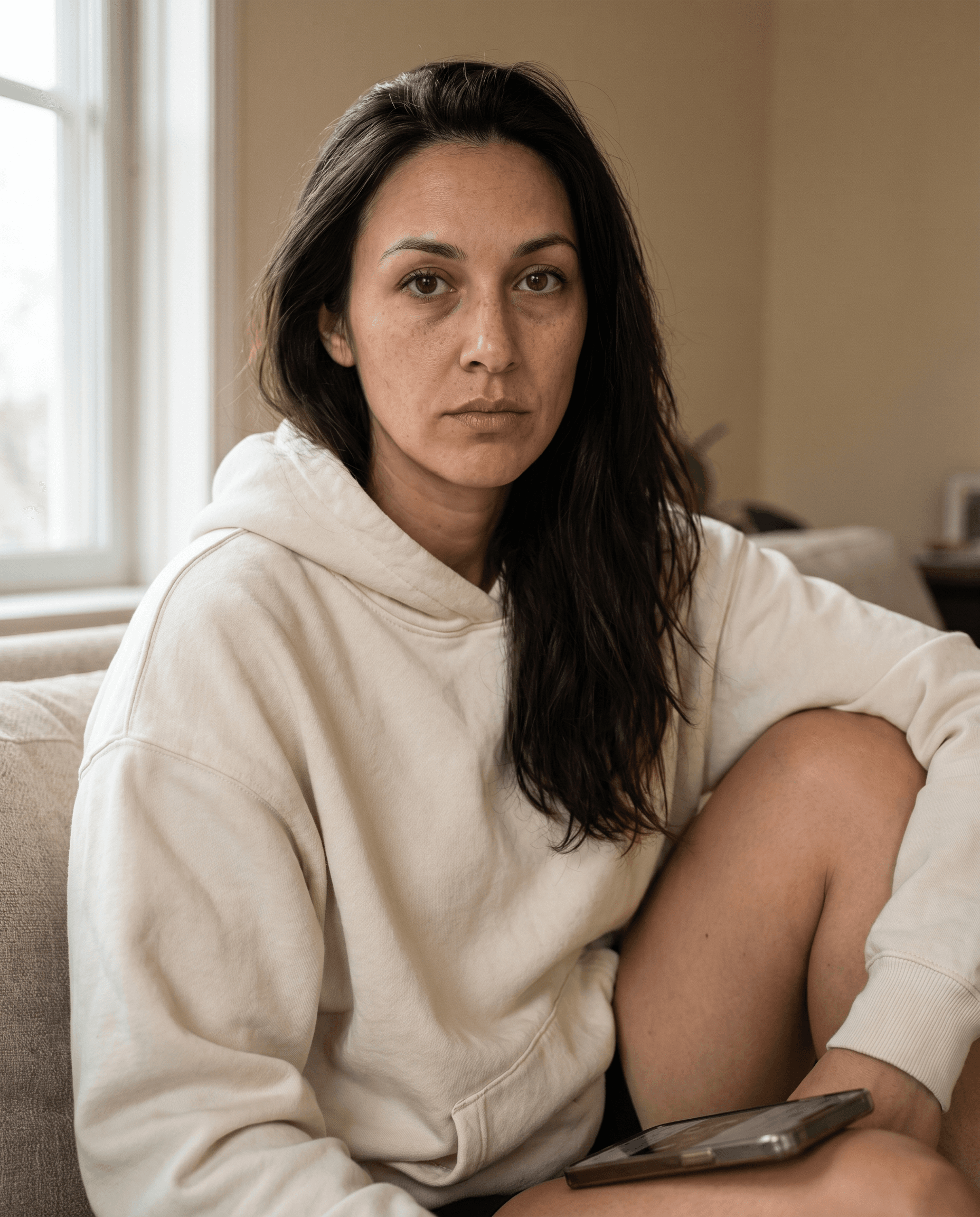 Isabella nachdenklich auf der Couch